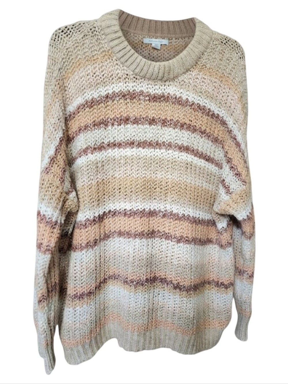 AMEEICAN EAGLE Chunky Knit Striped Oversized Sweater Medium Neutral Beige Boho